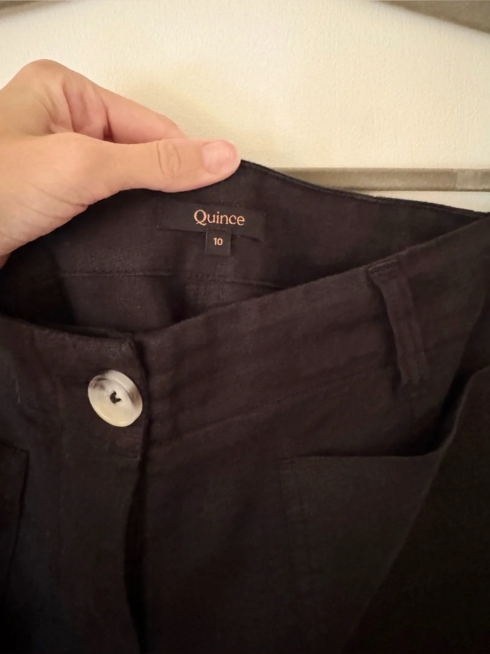 Quince 100% European Linen Patch Pocket Wide Leg Pants Black Size 10